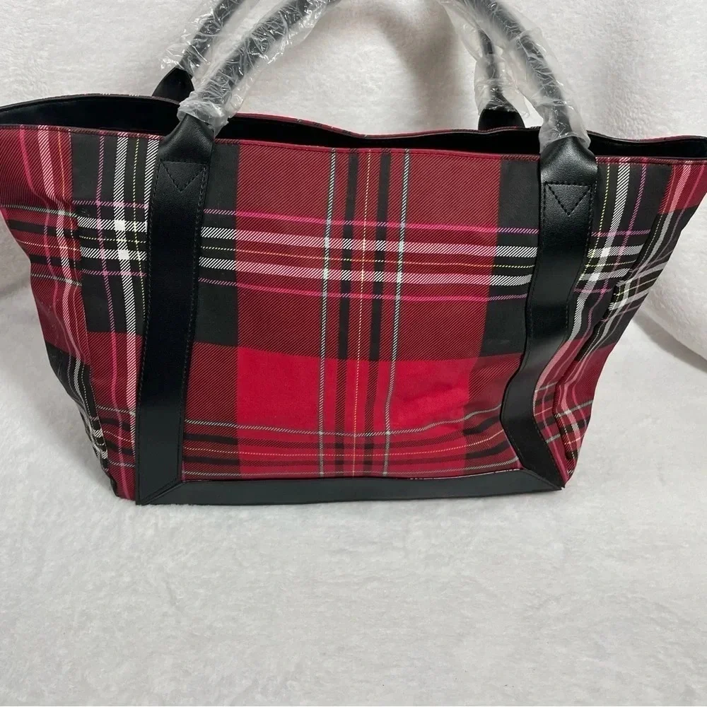 Victoria’s Secret Tote Bag Red and Black Plaid - Picture 6 of 10
